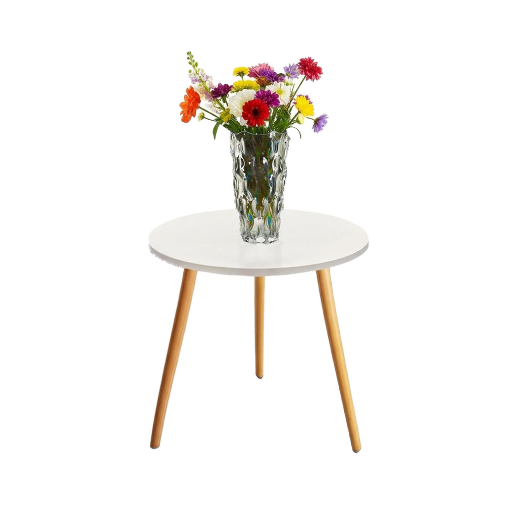 Home & Living Bundle – White Side Coffee Table & Clear Glass Vase for Modern Home Decor
