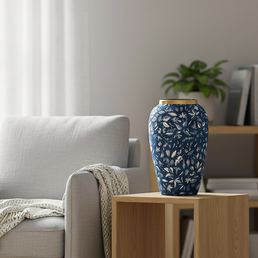 Blue Medium Ceramic Flower Vase Elegant Living Room Home Decor