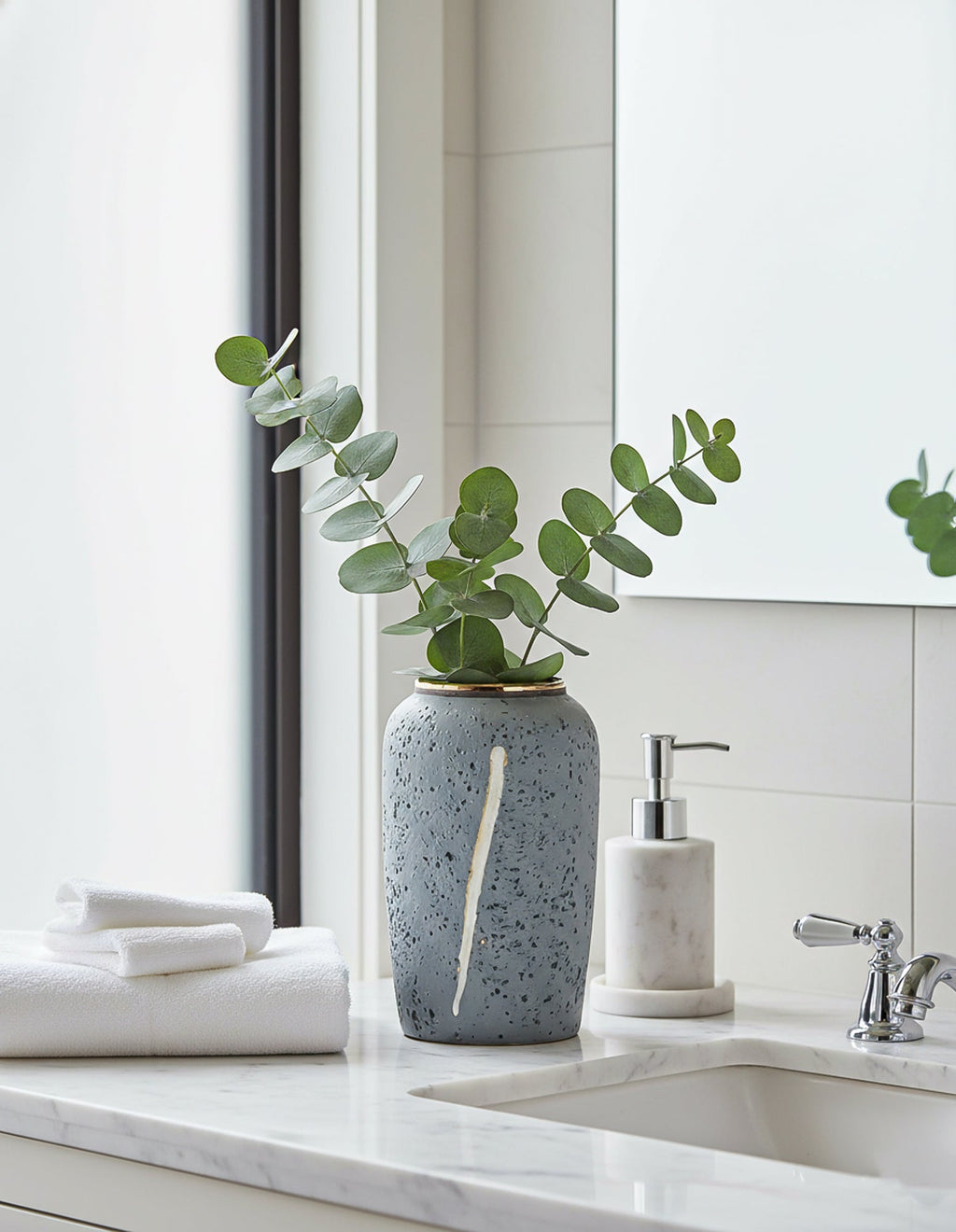 Grey Medium Ceramic Flower Vase Elegant Living Room Home Decor