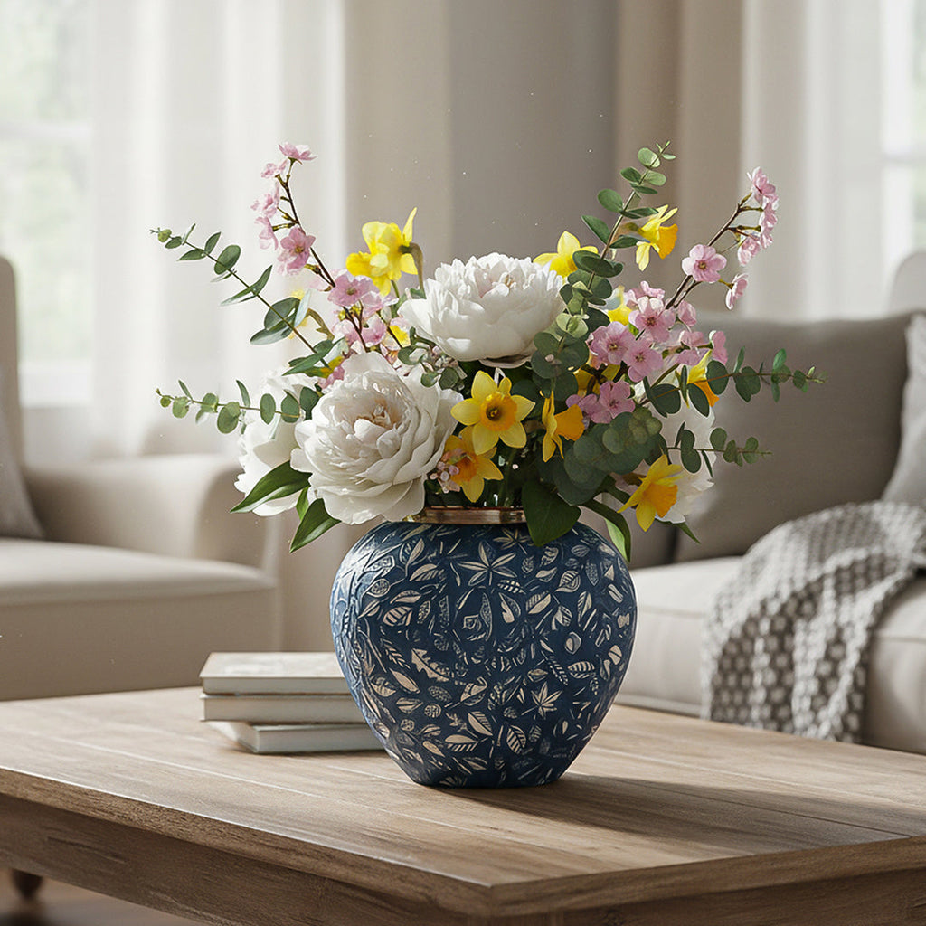 Blue Small Ceramic Flower Vase Elegant Living Room Home Decor