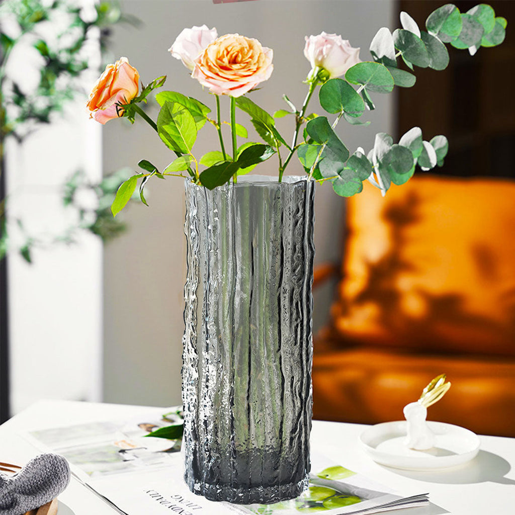 Handcrafted Grey Glass Vase, Classic Design for Home Decor
