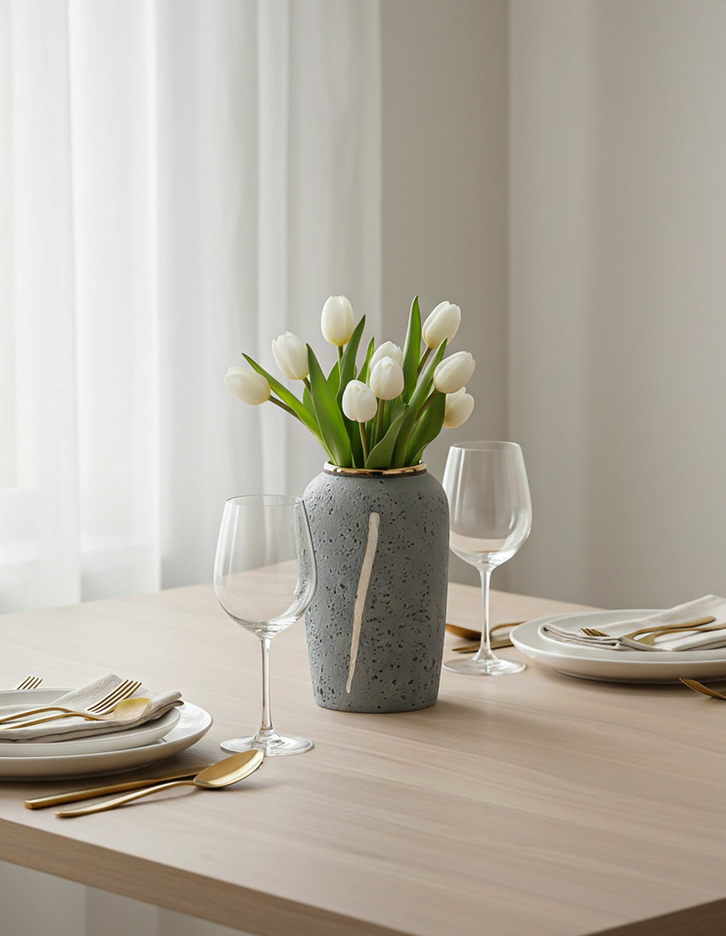 Grey Medium Ceramic Flower Vase Elegant Living Room Home Decor