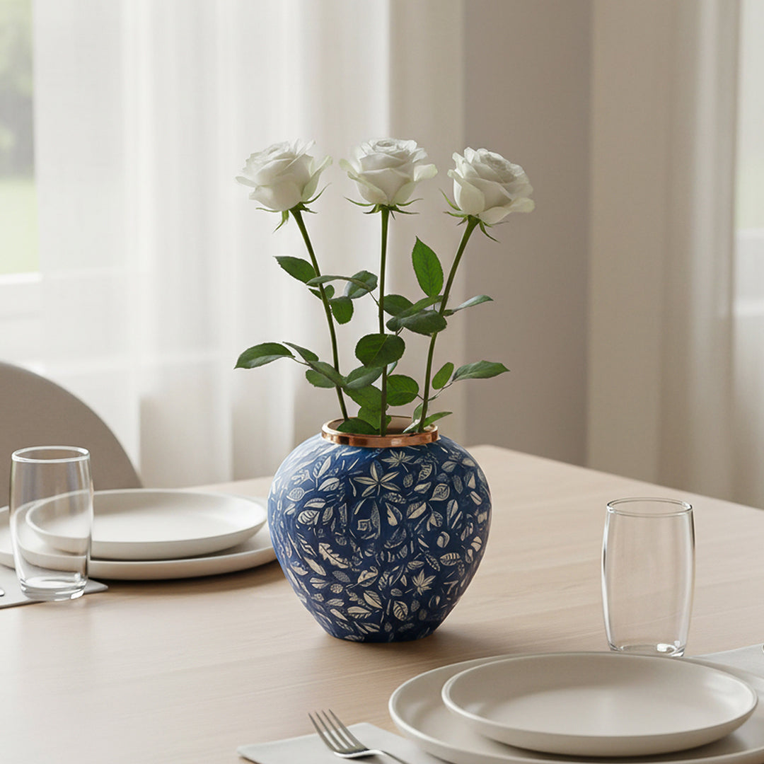 Blue Small Ceramic Flower Vase Elegant Living Room Home Decor