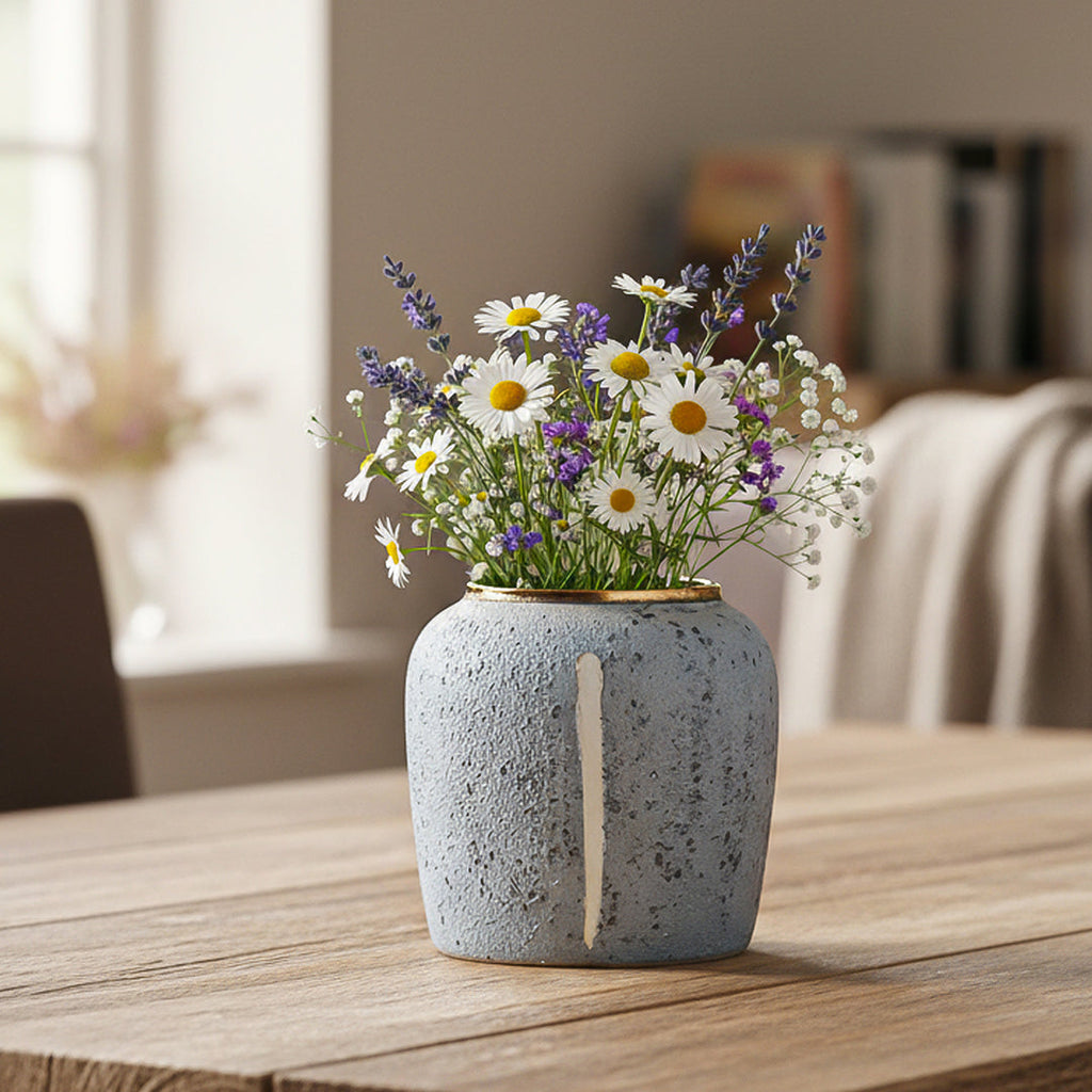 Grey Small Ceramic Flower Vase Elegant Living Room Home Decor