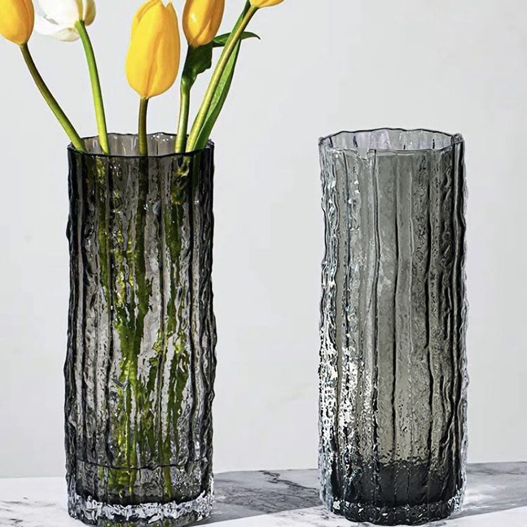 Handcrafted Grey Glass Vase, Classic Design for Home Decor
