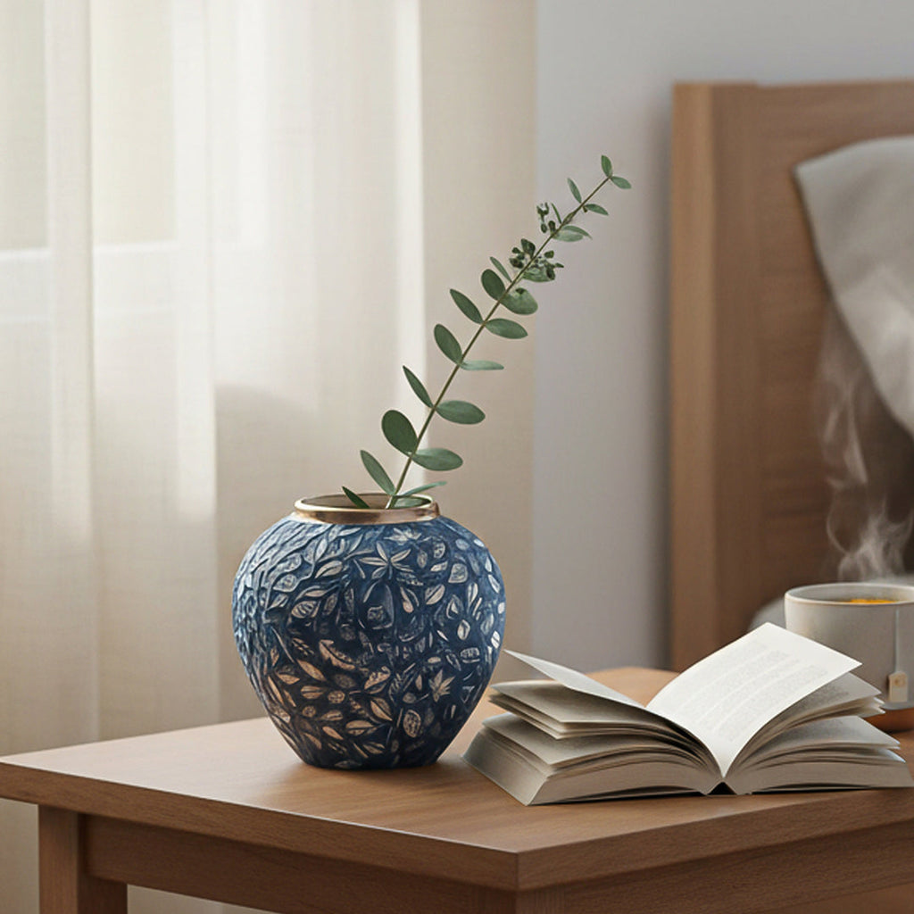 Blue Small Ceramic Flower Vase Elegant Living Room Home Decor