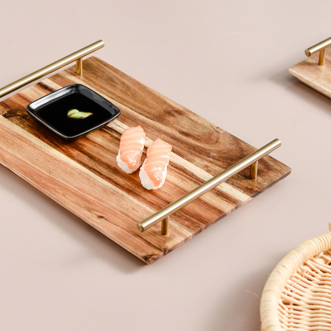 NNEAGS 39cm Brown  Rectangle Wooden Acacia Food Serving Tray Charcuterie Board Home Decor