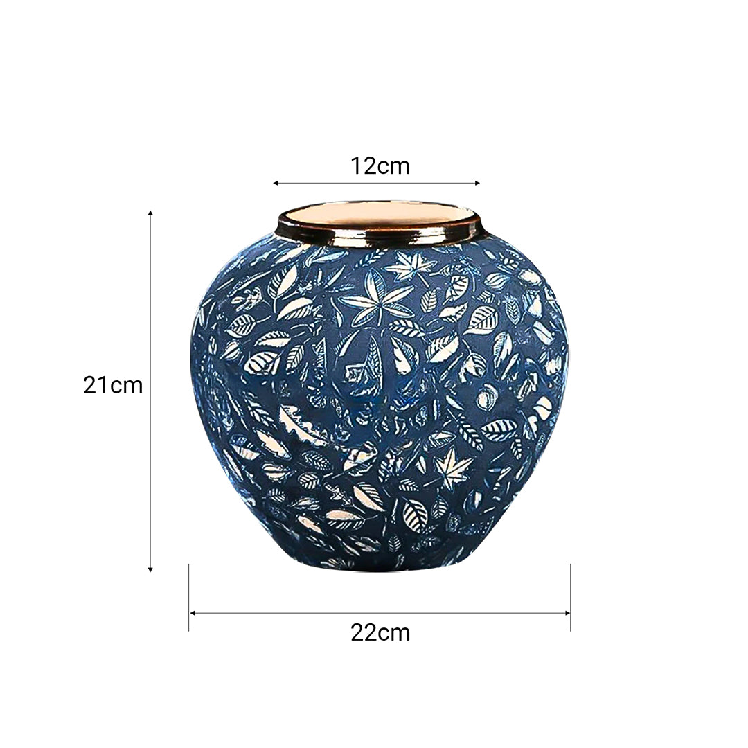 Blue Small Ceramic Flower Vase Elegant Living Room Home Decor