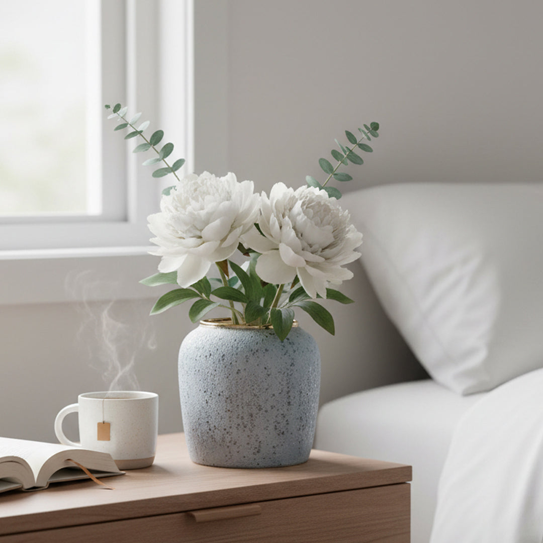 Grey Small Ceramic Flower Vase Elegant Living Room Home Decor