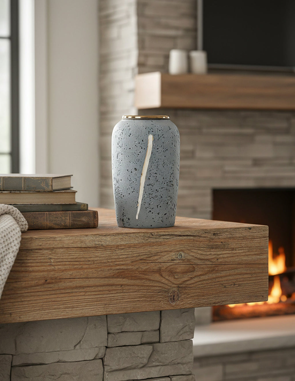 Grey Medium Ceramic Flower Vase Elegant Living Room Home Decor