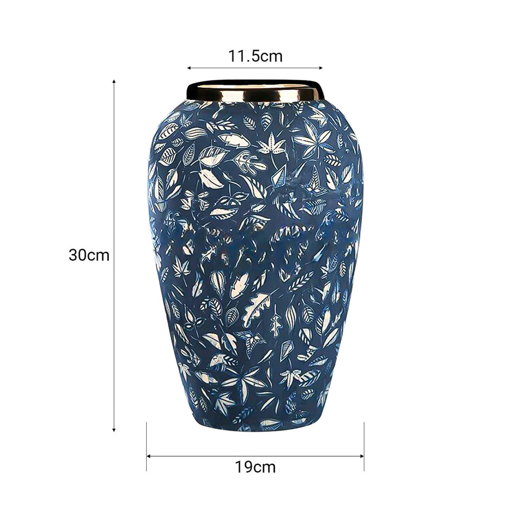 Blue Medium Ceramic Flower Vase Elegant Living Room Home Decor