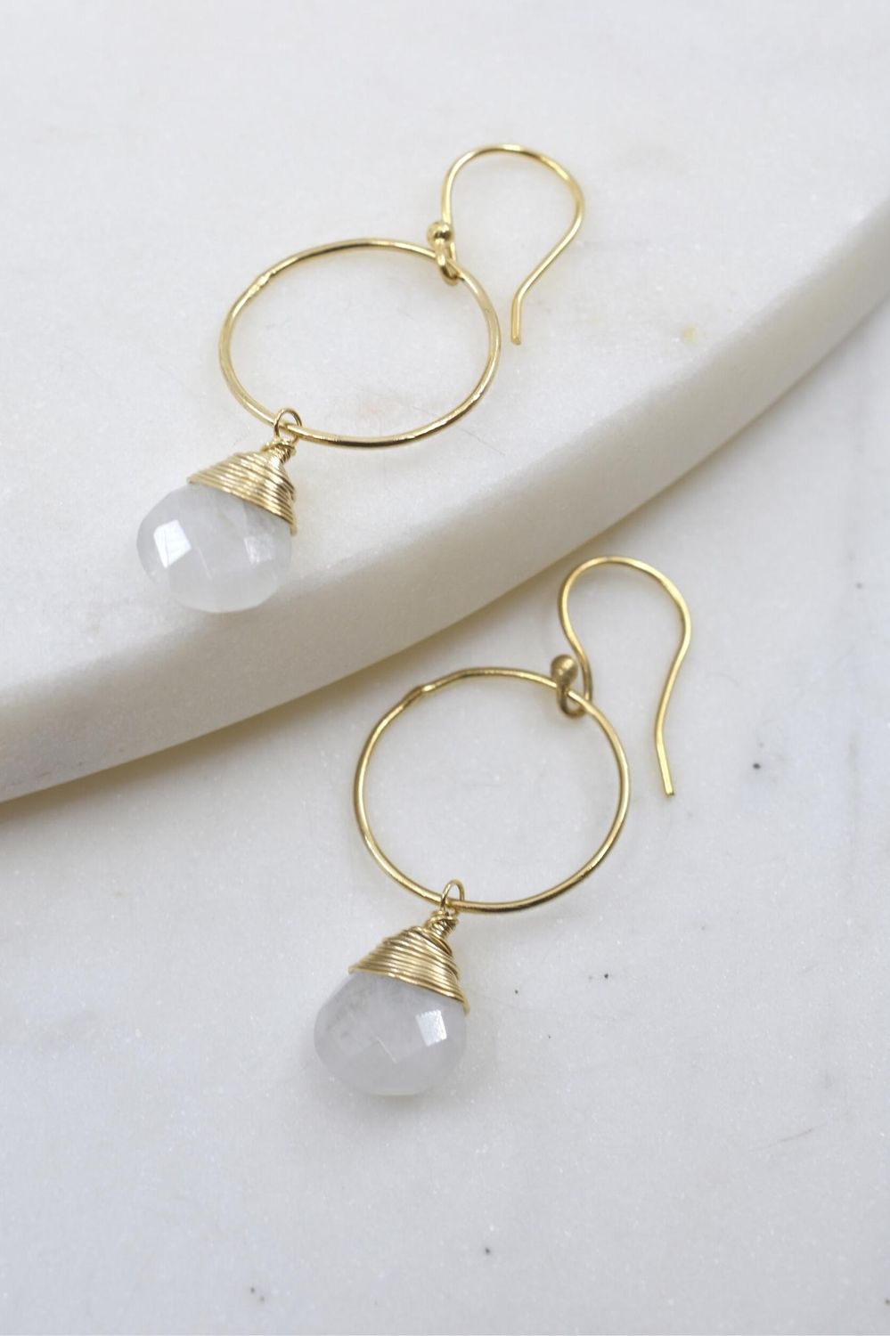 Hand-Wrapped Moonstone Hoop Earrings | 14K Gold Filled & Vermeil