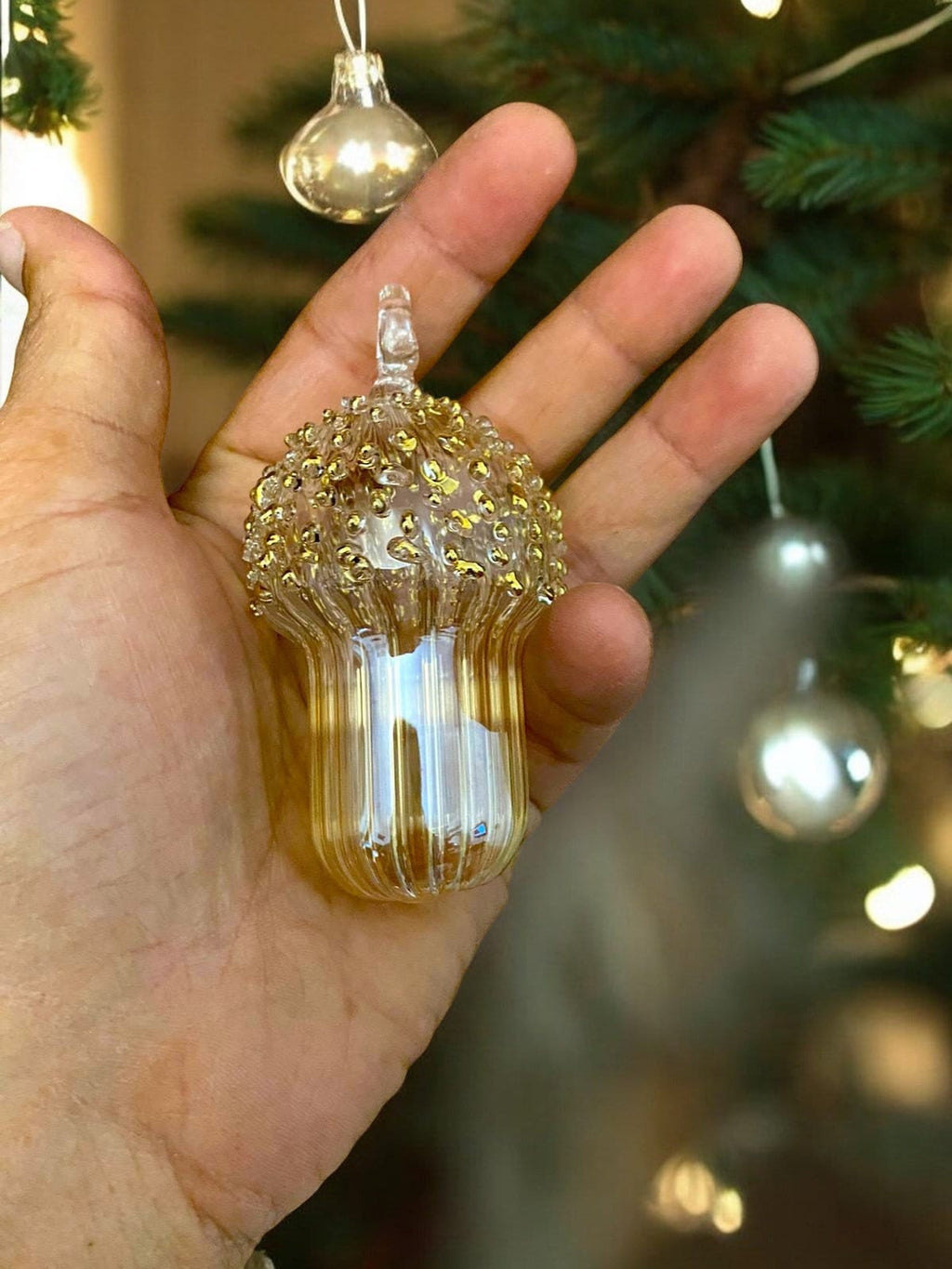 Elegant Acorn Glass Ornament - Handblown Holiday Decor - Festive