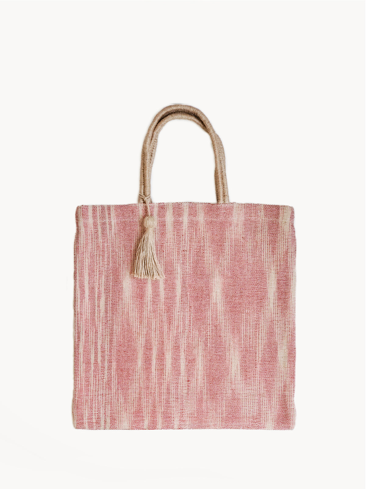 Hand-Loomed Jute Tote Bag - Red