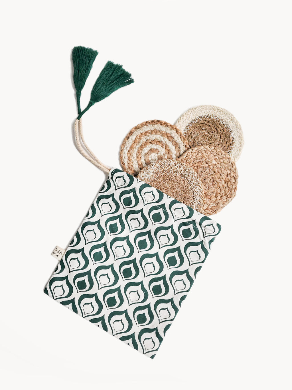 Natural Jute & Seagrass Coaster Gift Set | Set of 4 | Made in Bangladesh | With Drawstring Pouch | Korissa