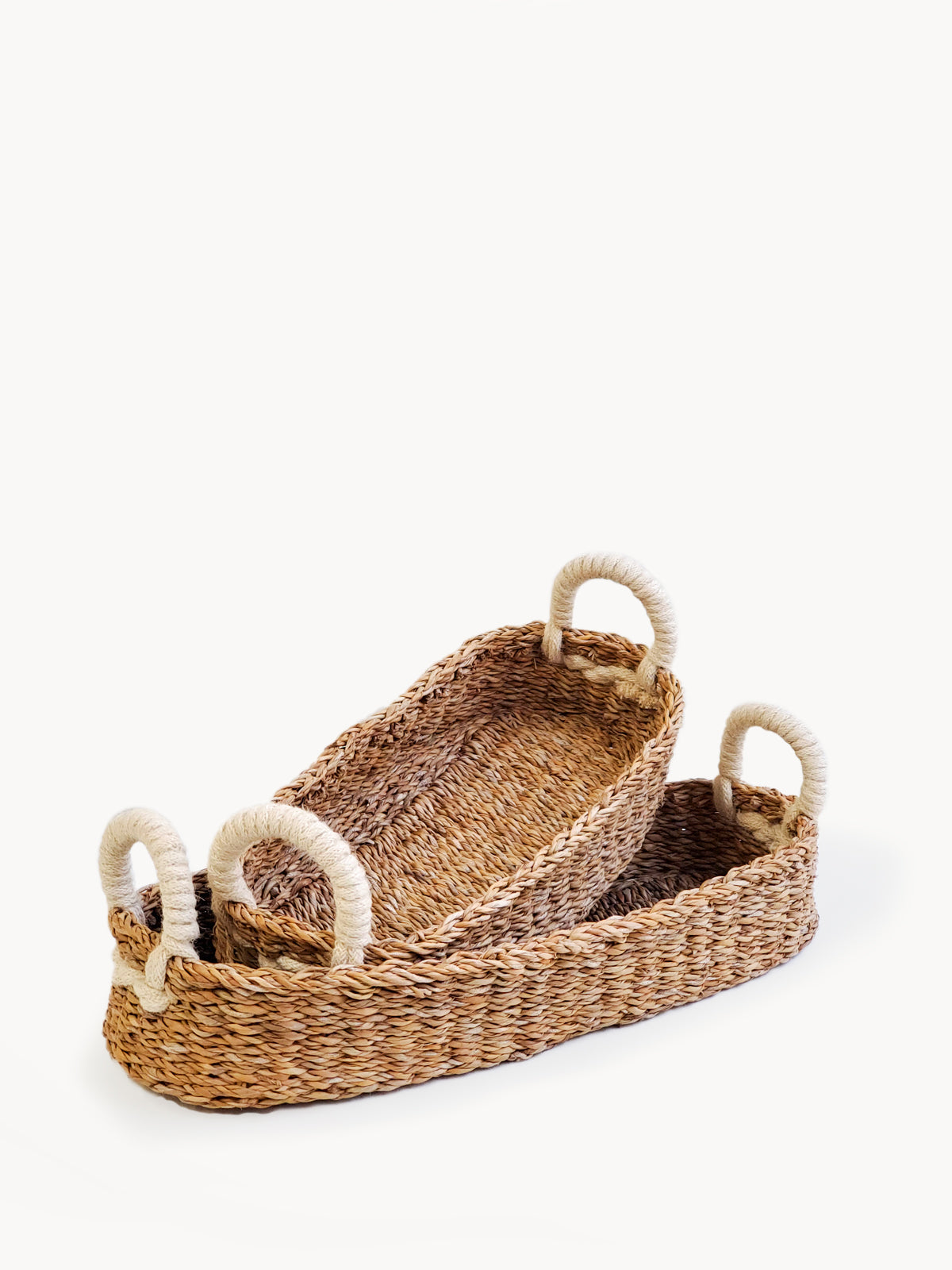 Savar Bread Basket with White Handle | Handwoven Seagrass & Jute | Fair Trade | Savar, Bangladesh | Korissa