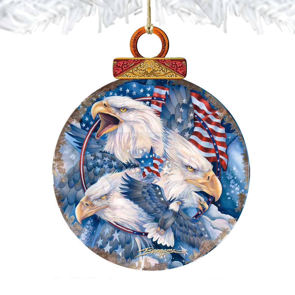 Allegiance Patriotic Eagles Wooden Ornaments by J. Bergsma - Wildlife Holiday Decor - 8591730-JB