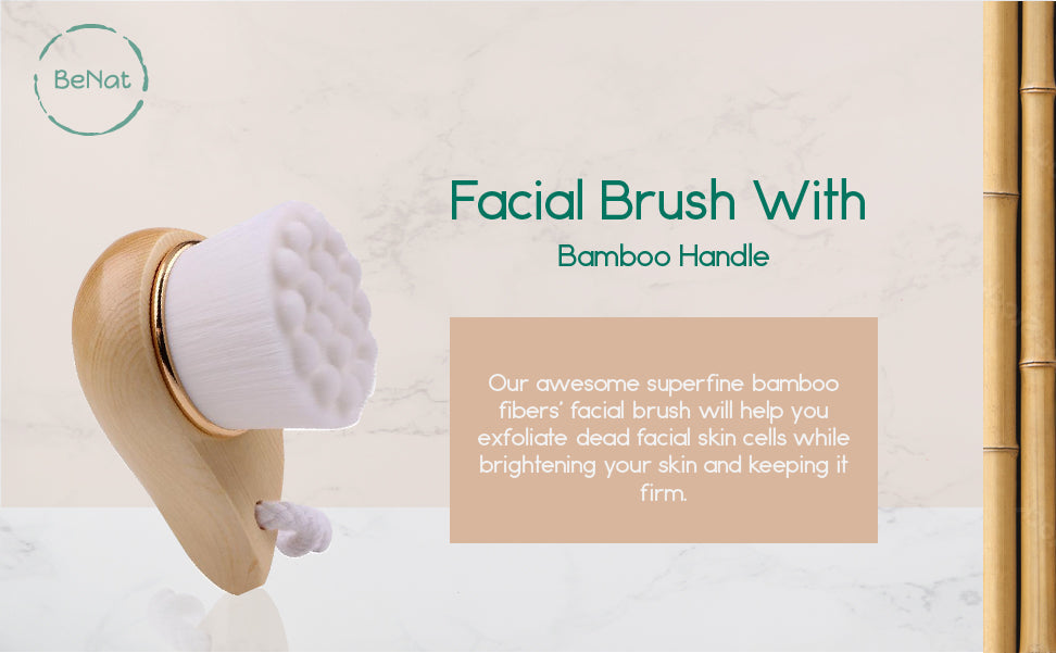 Bamboo Facial Brush | Superfine Bristles | Gentle Exfoliation for All Skin Types | Eco-Friendly & Non-Electric | BeNat