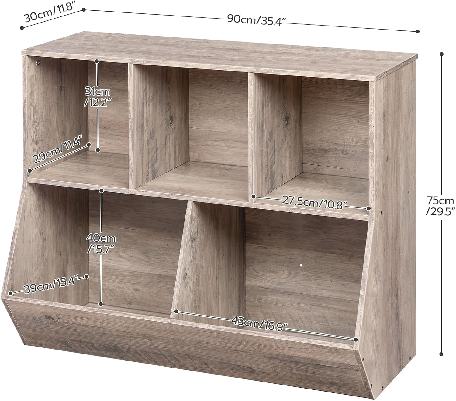 Kids Bookshelf Toy Storage Cabinet 35 Inch Long Greige