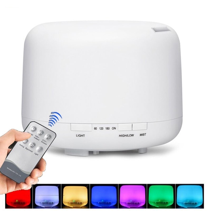 Color-Changing Essential Oil Aromatherapy Diffuser | 500ml | 7 LED Colors | Remote | 5-in-1 | 16 Hours