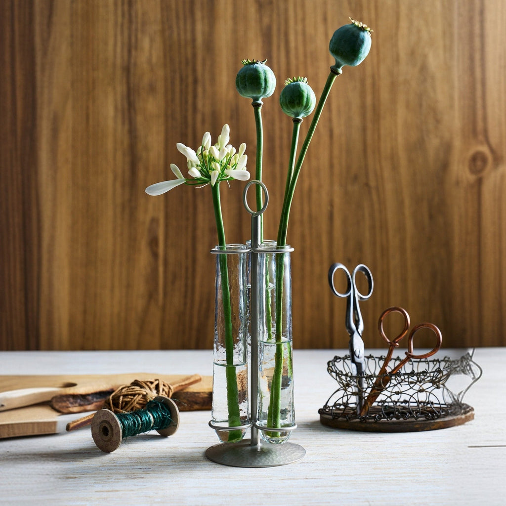 Floral Trio Table Vase – Hammered Pewter Finish