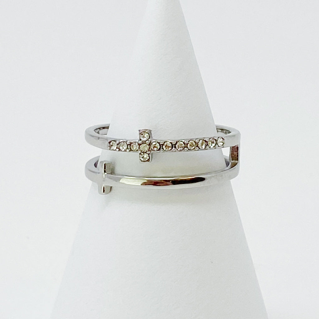 Forever Double Cross Ring | 18K Gold Plated Stainless Steel | Cubic Zirconia | Christian Faith Ring | Ellison+Young