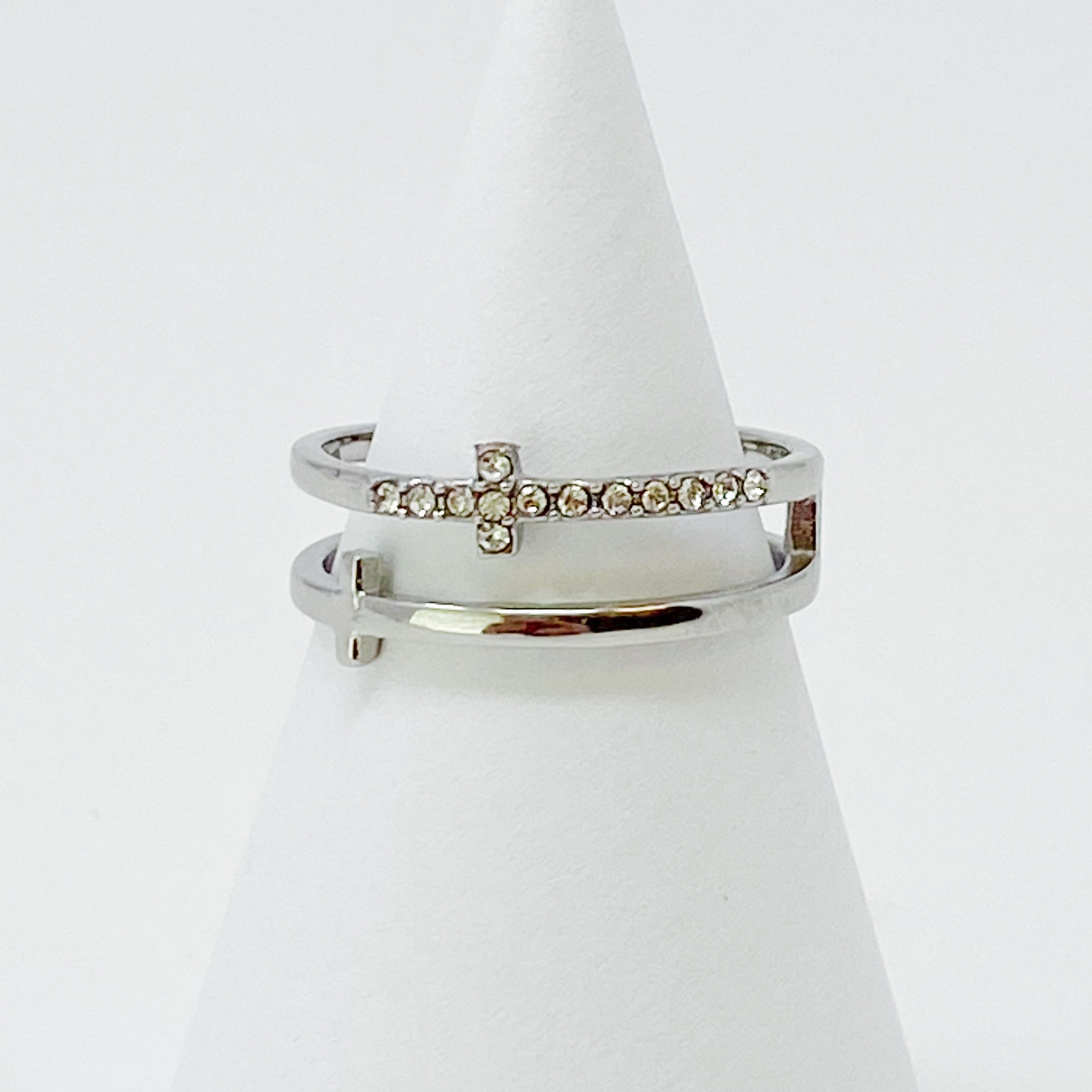Forever Double Cross Ring | 18K Gold Plated Stainless Steel | Cubic Zirconia | Christian Faith Ring | Ellison+Young