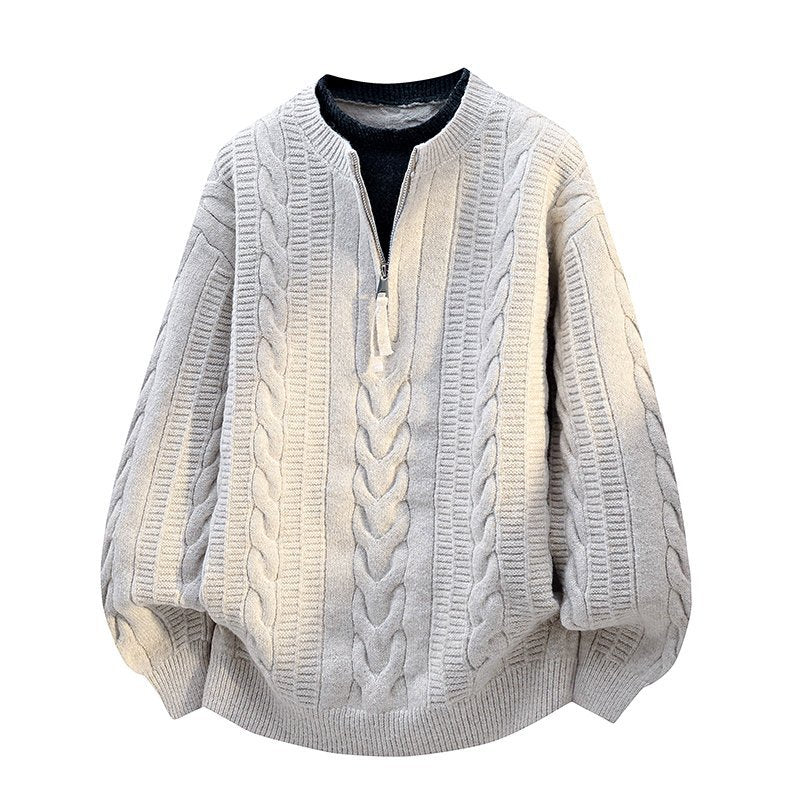 Men's Fake Two Piece Long Sleeve Half Zip Knit Sweater