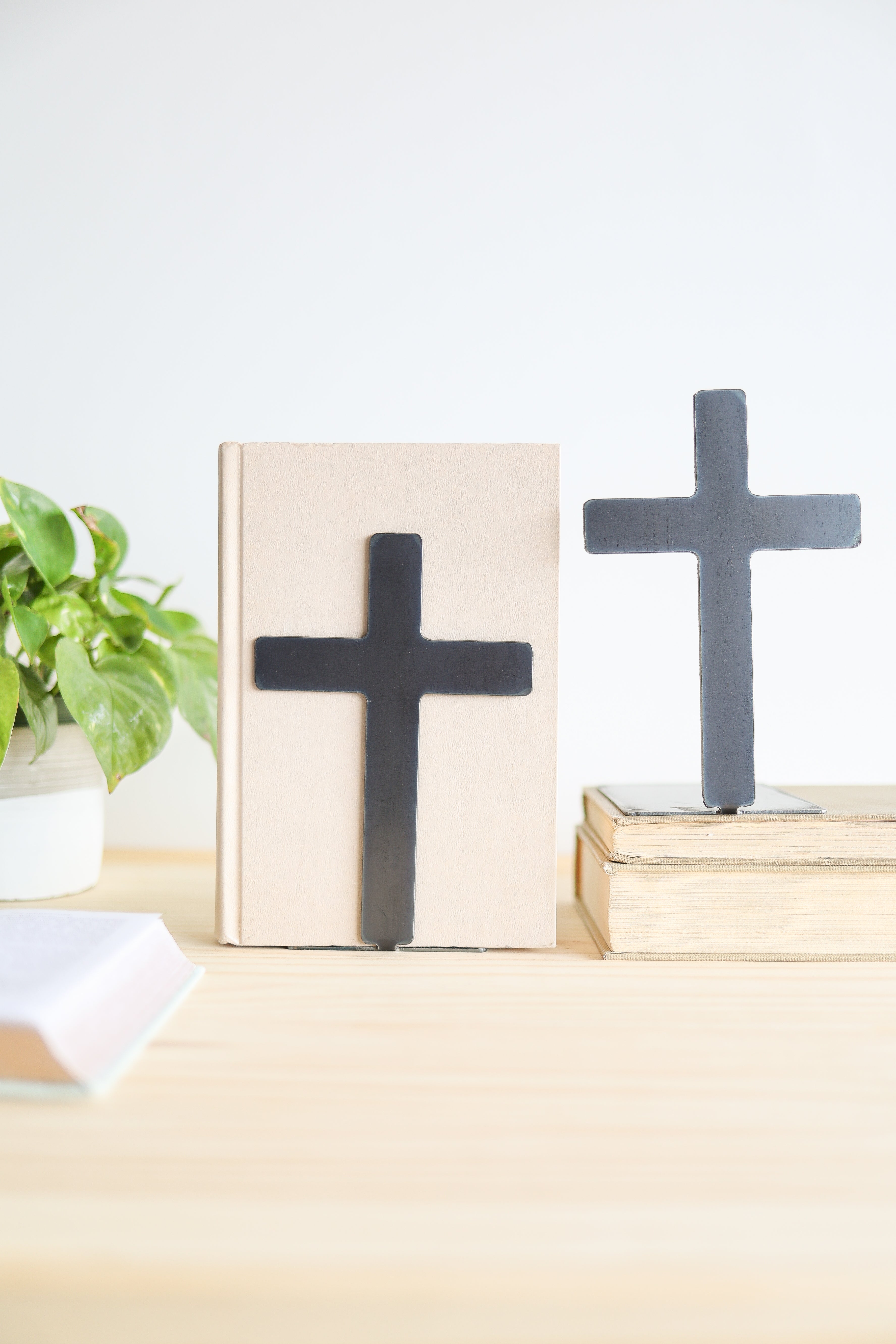 Cross Bookend | Plasma-Cut Steel | Modern Faith Decor | Handmade in Tennessee | Highland Ridge Decor