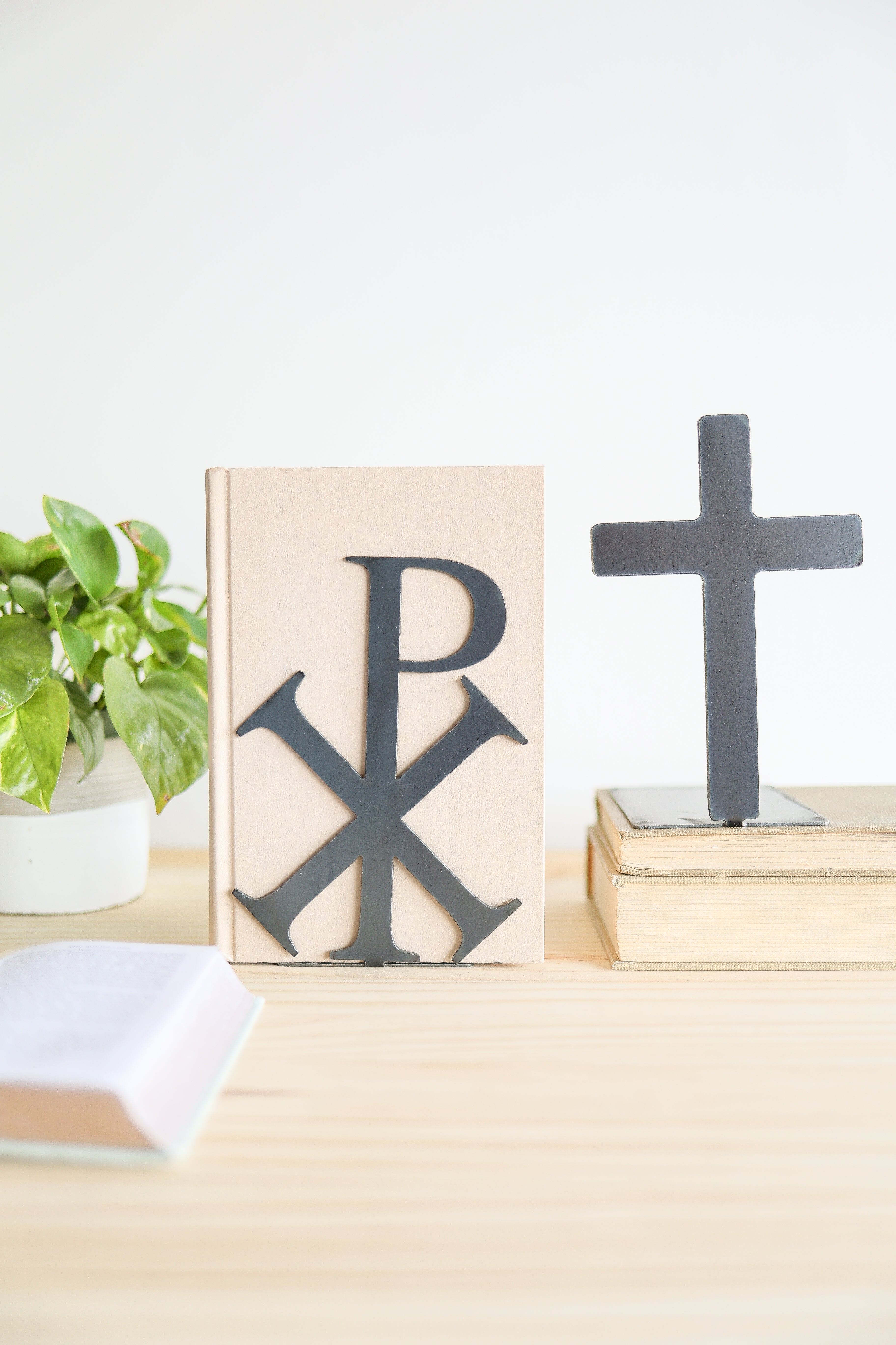 Cross Bookend | Plasma-Cut Steel | Modern Faith Decor | Handmade in Tennessee | Highland Ridge Decor