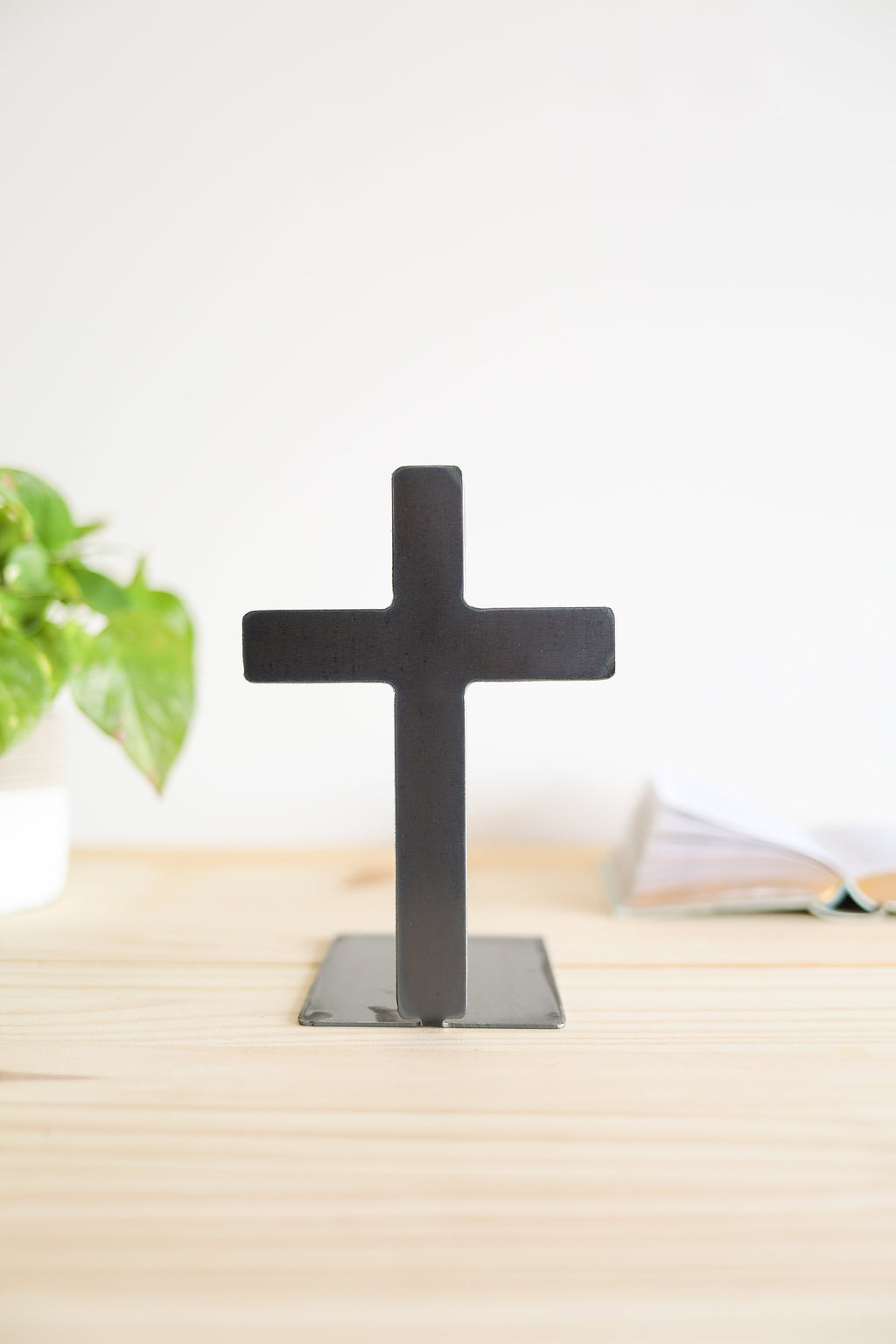 Cross Bookend | Plasma-Cut Steel | Modern Faith Decor | Handmade in Tennessee | Highland Ridge Decor
