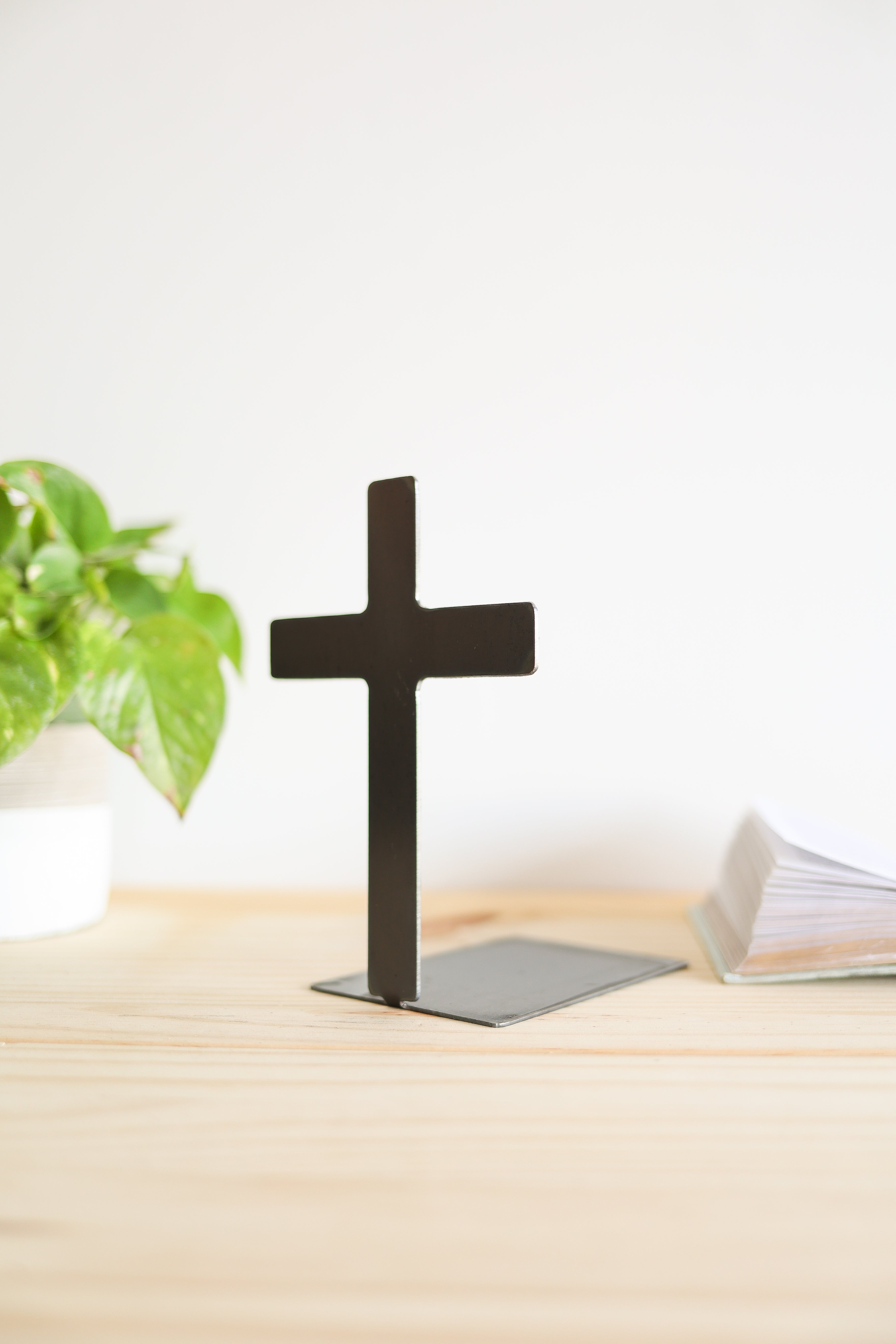 Cross Bookend | Plasma-Cut Steel | Modern Faith Decor | Handmade in Tennessee | Highland Ridge Decor