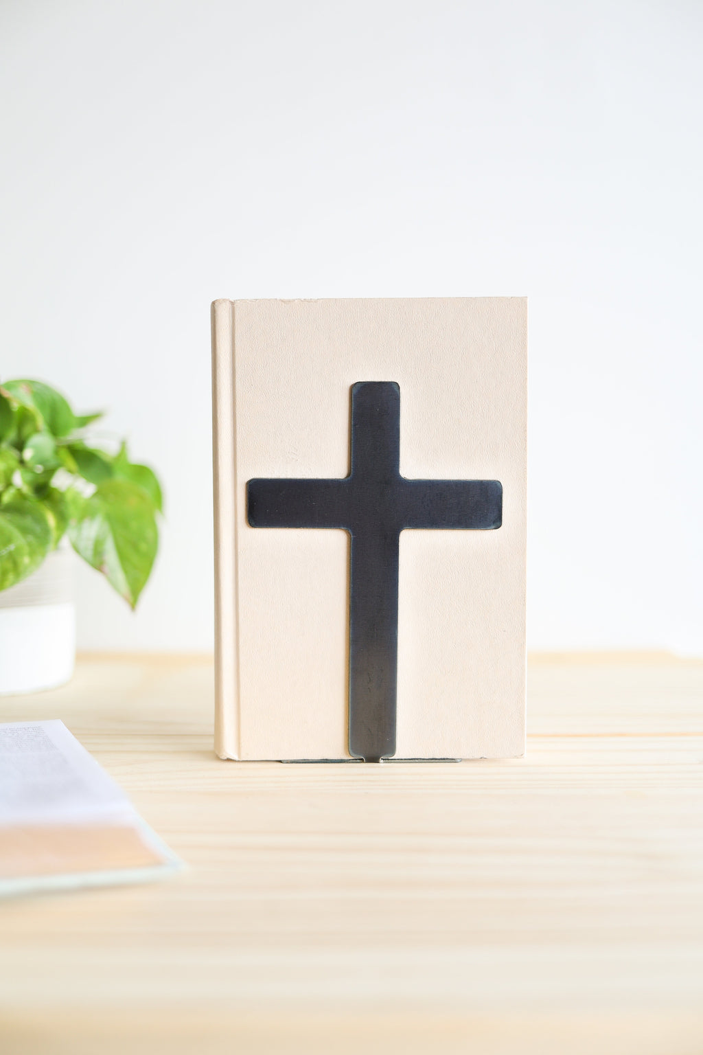 Cross Bookend | Plasma-Cut Steel | Modern Faith Decor | Handmade in Tennessee | Highland Ridge Decor