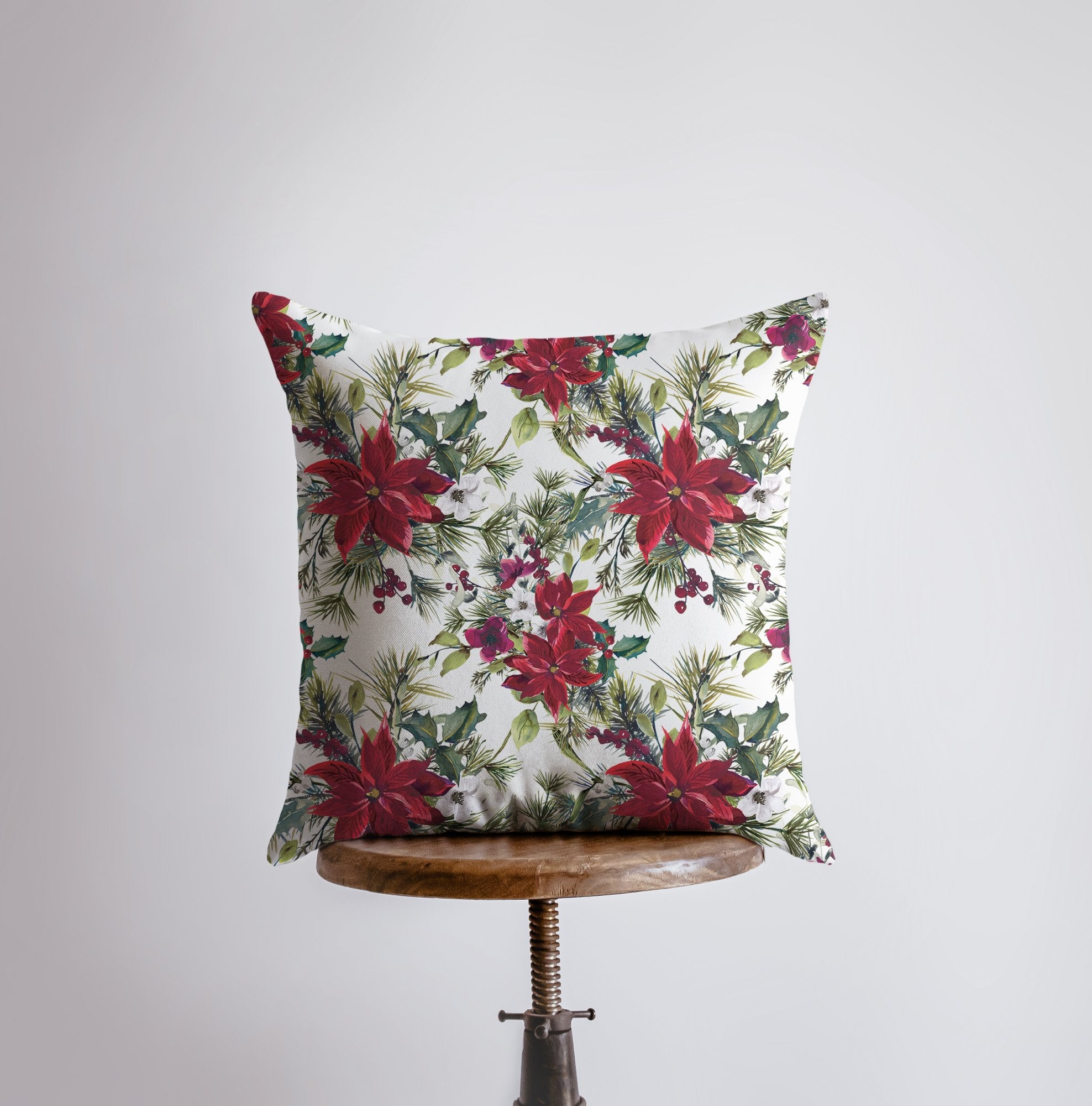 Poinsettia Holly Pillow