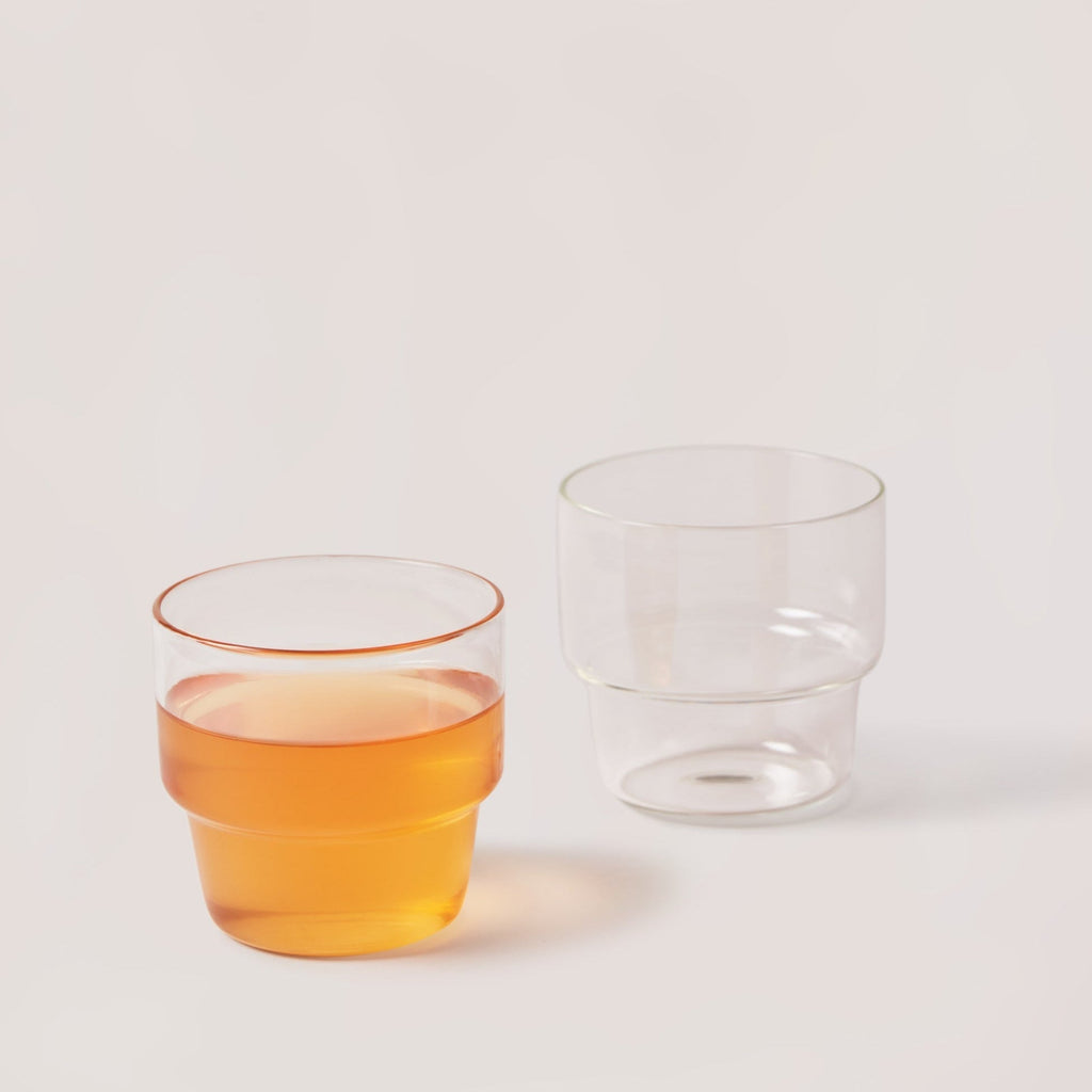 Stackable Glass Tumbler Set of 4 | Mouth-Blown Borosilicate | Handmade in India | 6.75 oz | Fleck