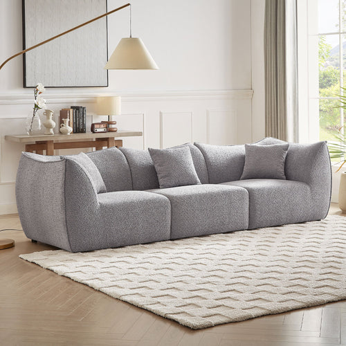 112" Grey Teddy Fleece 3-Seater Sofa | Deep Seats | Hardwood Frame | Memory Foam