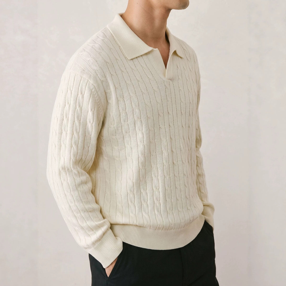 Solid color long sleeved sweater for men