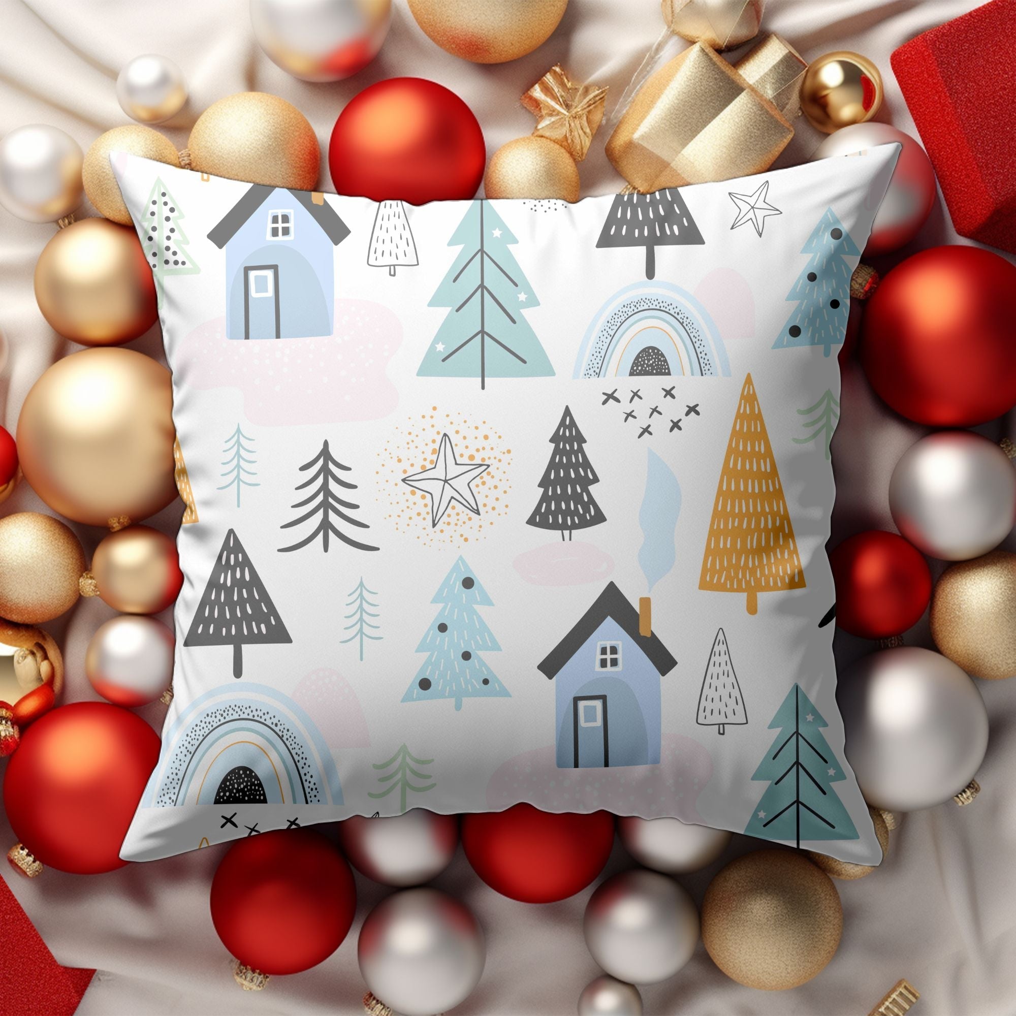 Cozy Cabin Christmas Throw Pillow — Indoor & Outdoor Holiday Decor