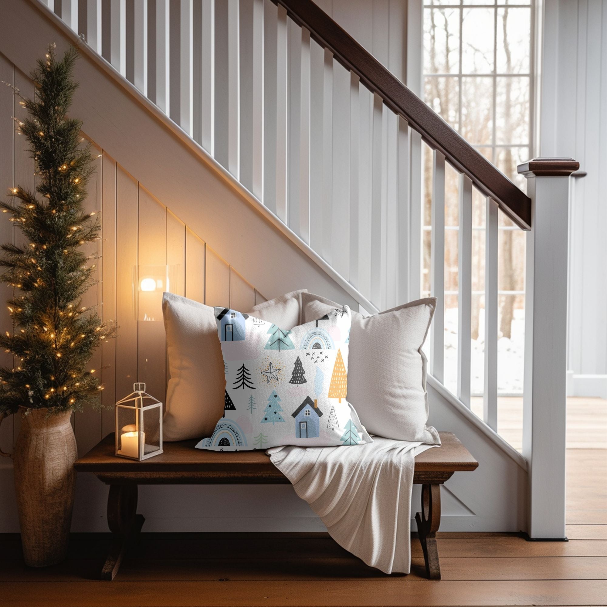 Cozy Cabin Christmas Throw Pillow — Indoor & Outdoor Holiday Decor