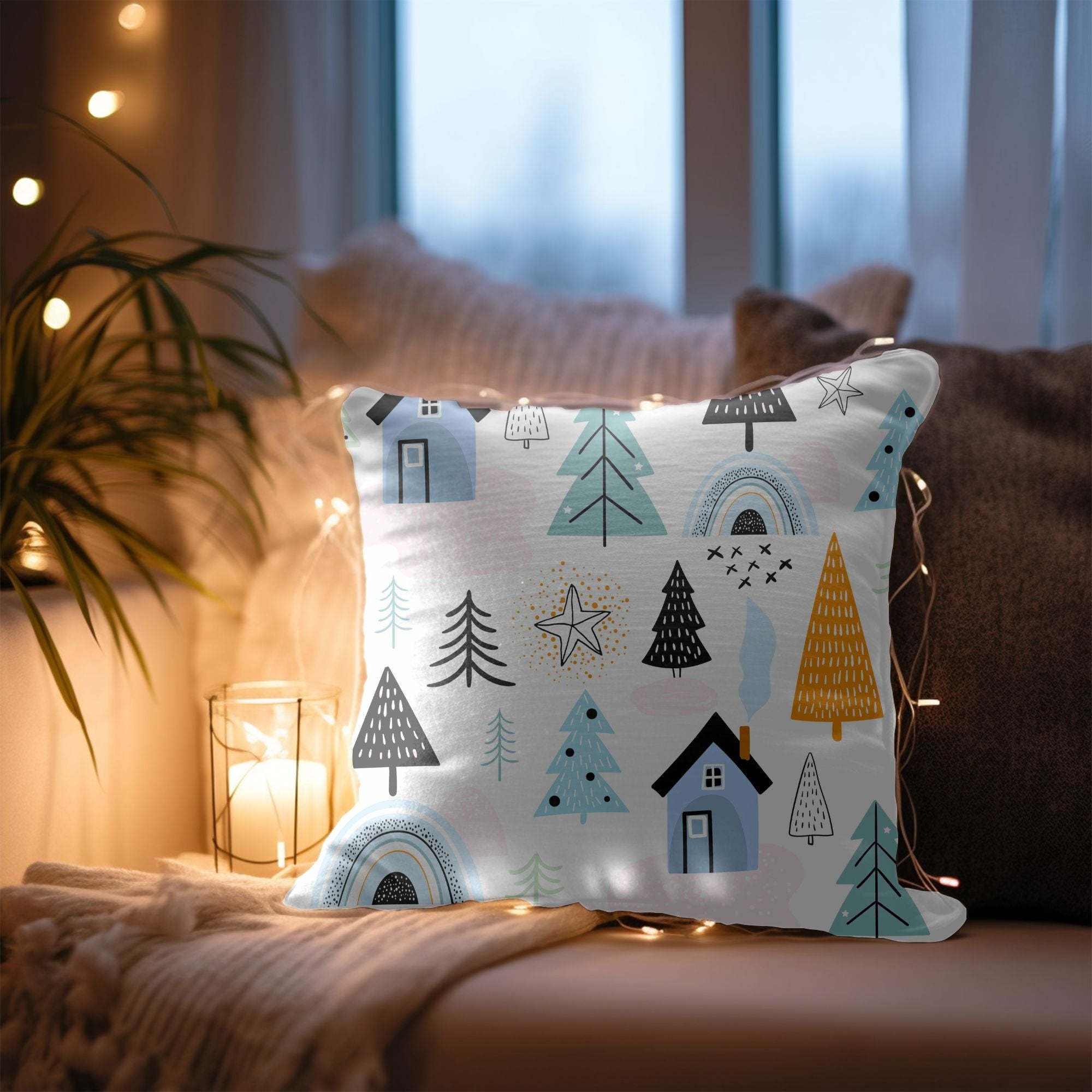 Cozy Cabin Christmas Throw Pillow — Indoor & Outdoor Holiday Decor