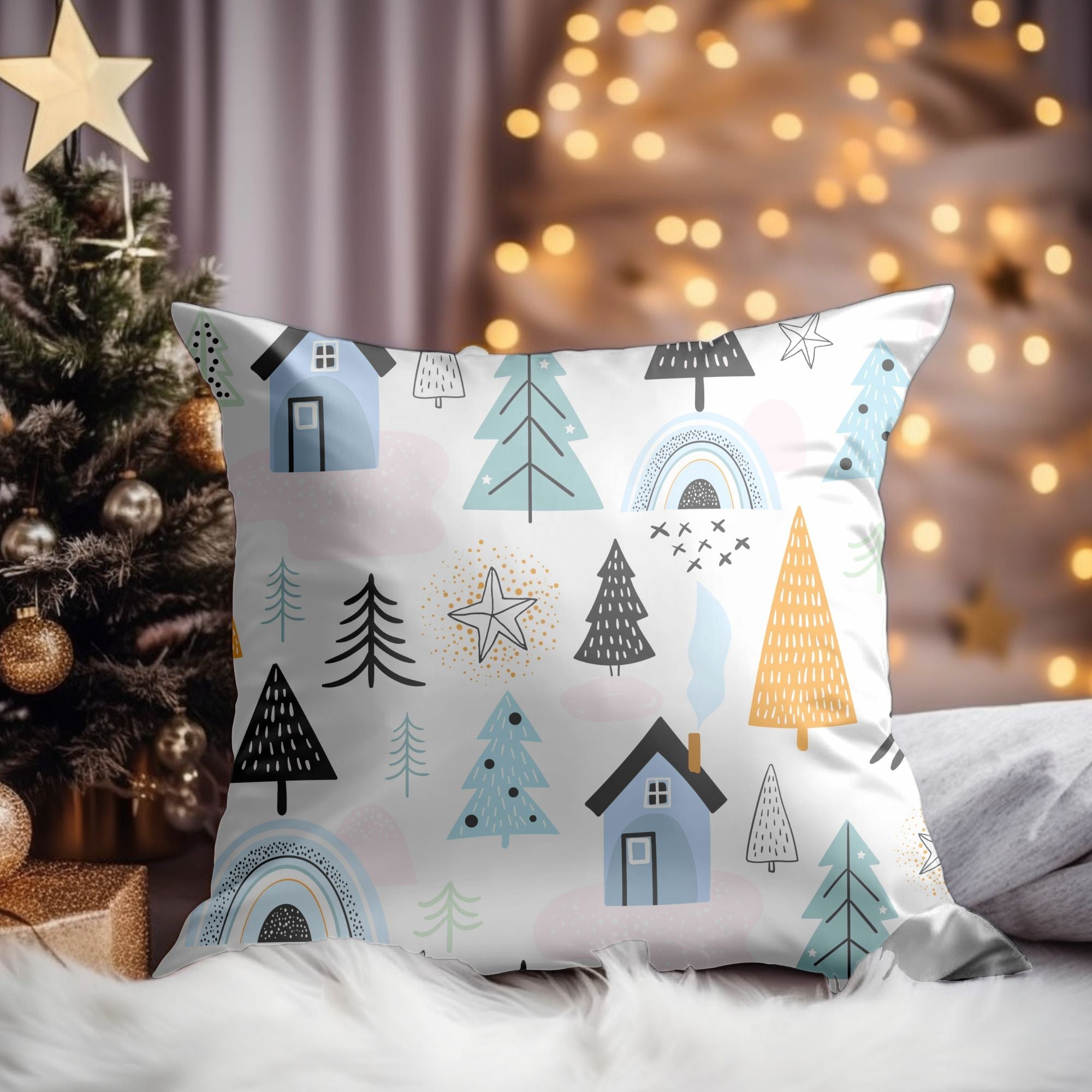 Cozy Cabin Christmas Throw Pillow — Indoor & Outdoor Holiday Decor