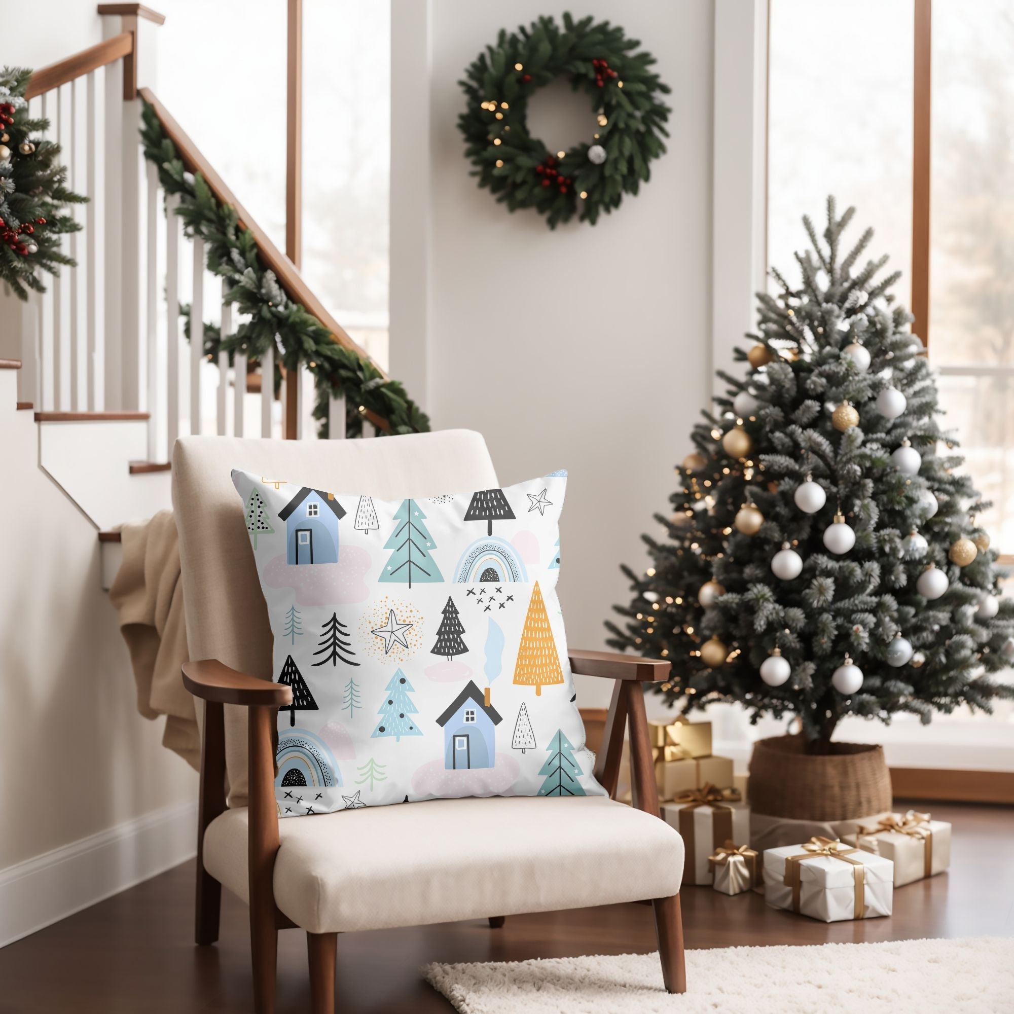 Cozy Cabin Christmas Throw Pillow — Indoor & Outdoor Holiday Decor