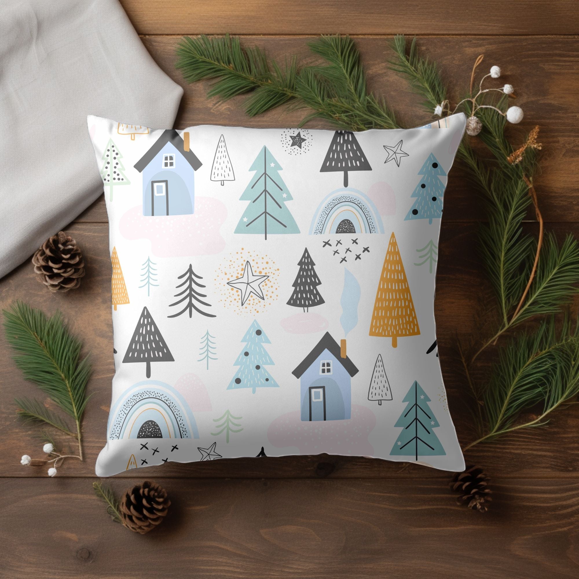 Cozy Cabin Christmas Throw Pillow — Indoor & Outdoor Holiday Decor