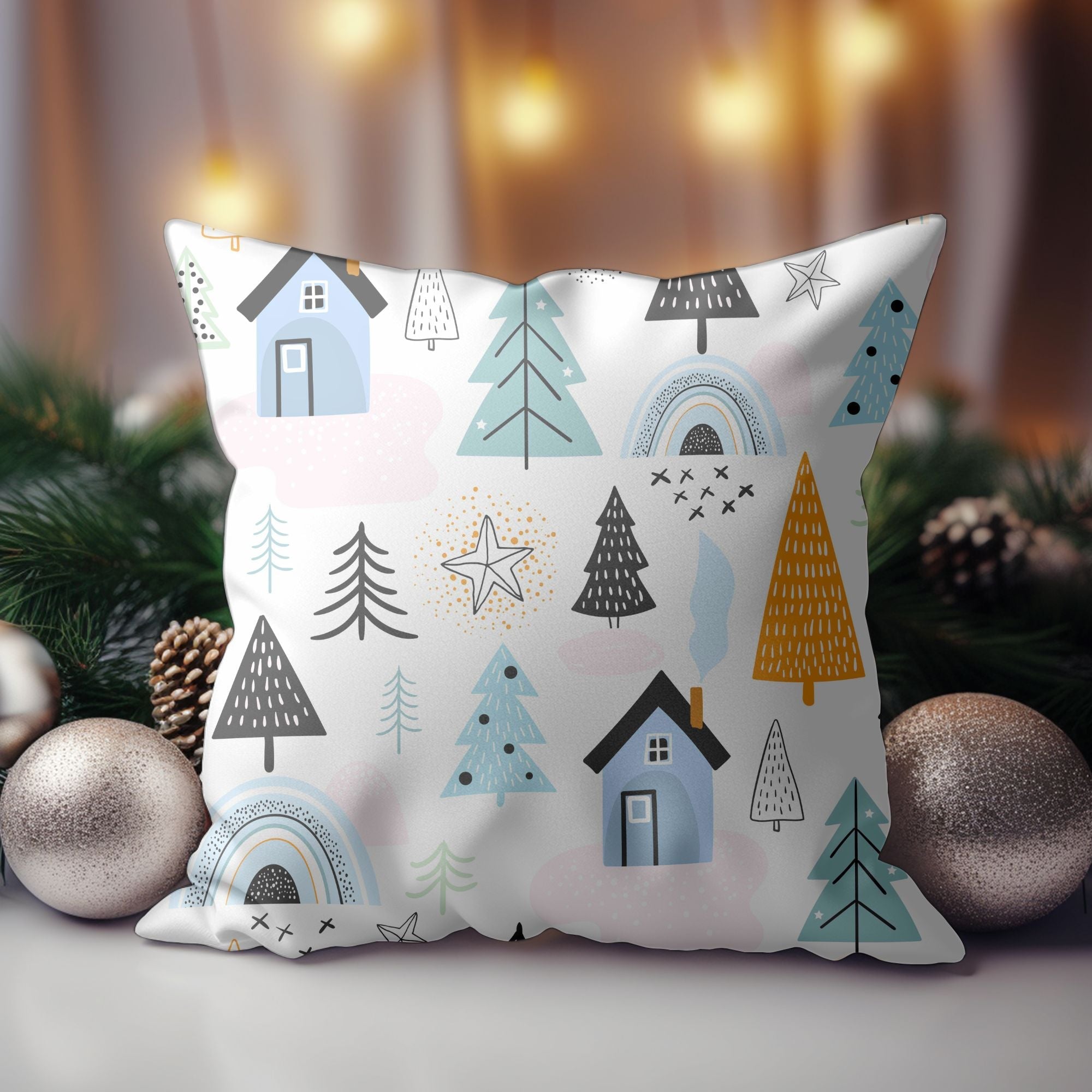 Cozy Cabin Christmas Throw Pillow — Indoor & Outdoor Holiday Decor