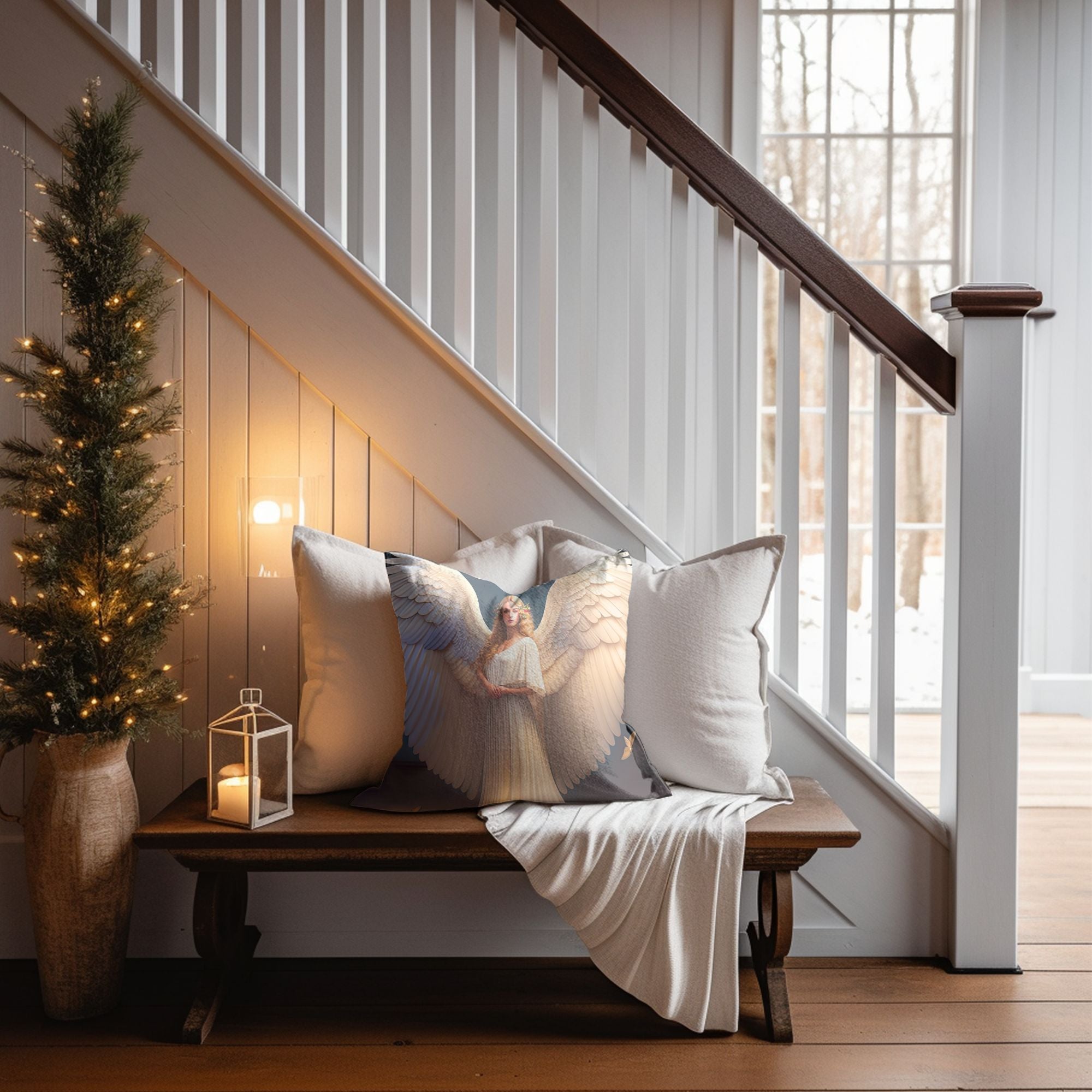 Angelic Christmas Throw Pillow — Indoor & Outdoor Holiday Decor