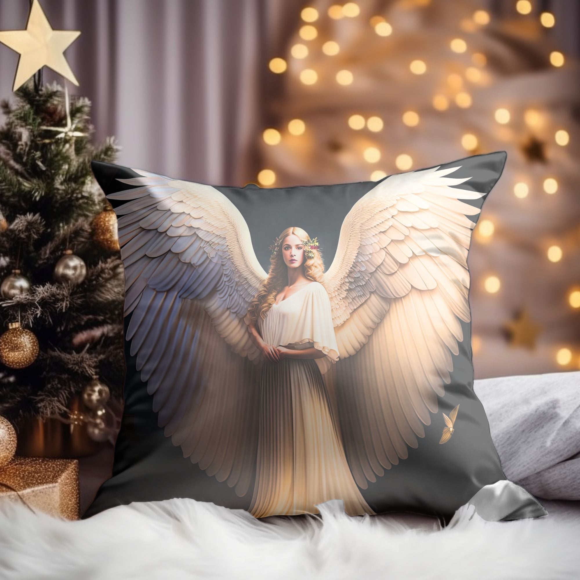 Angelic Christmas Throw Pillow — Indoor & Outdoor Holiday Decor