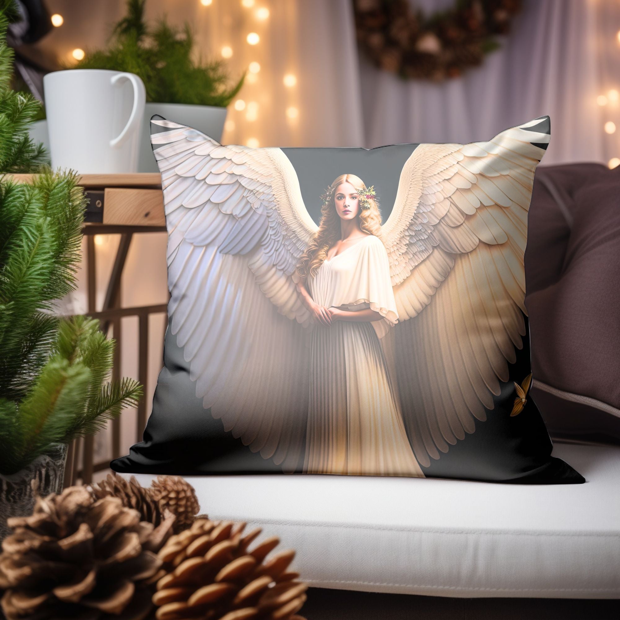 Angelic Christmas Throw Pillow — Indoor & Outdoor Holiday Decor