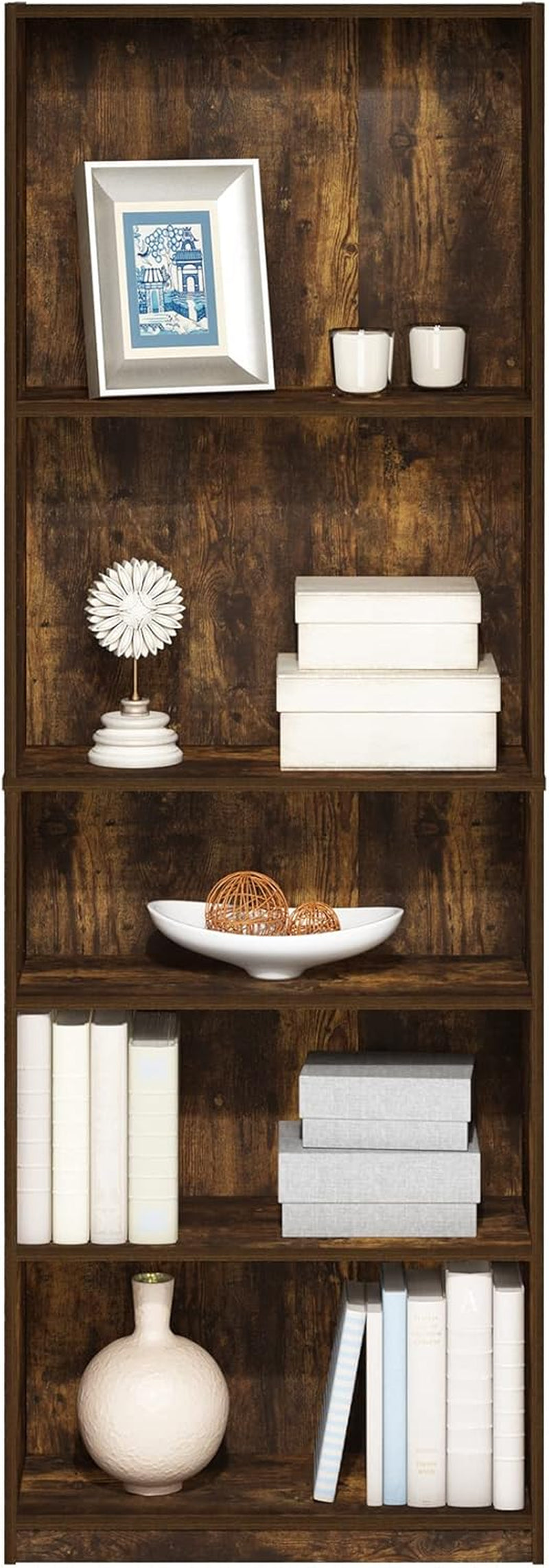 Adjustable 5 Tier Amber Pine Bookcase Living Room Storage