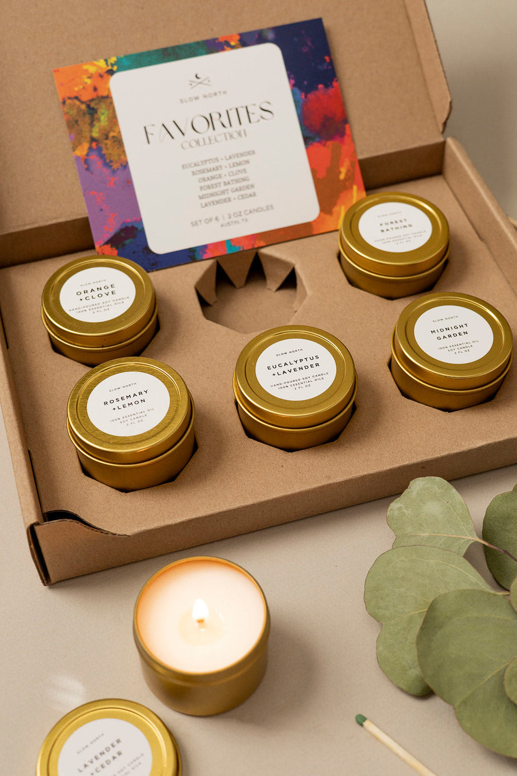 Favorites Collection 6-Pack | 100% Essential Oil Soy Candles | Six Best-Selling Mini Tins | Slow North