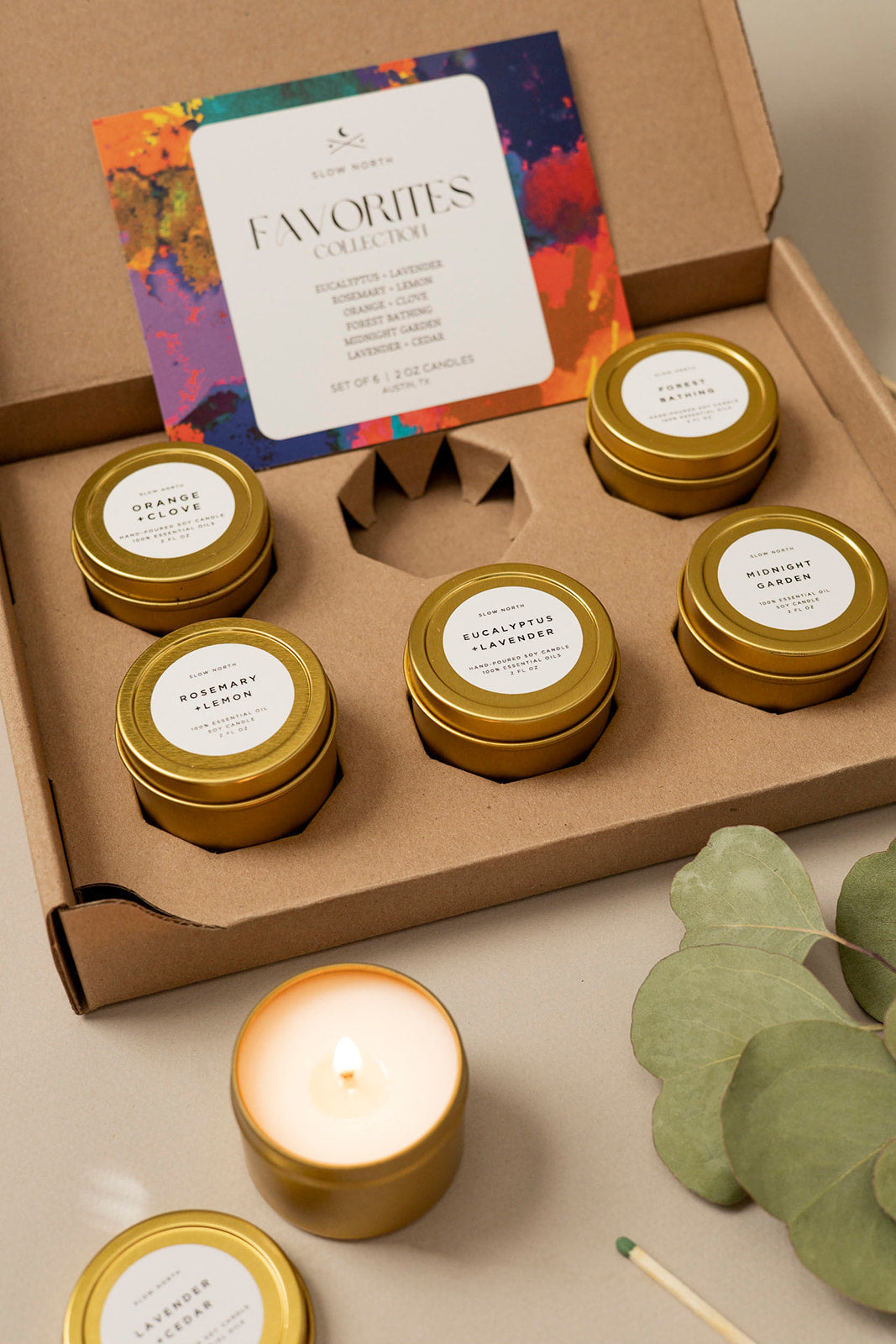 Favorites Collection 6-Pack | 100% Essential Oil Soy Candles | Six Best-Selling Mini Tins | Slow North